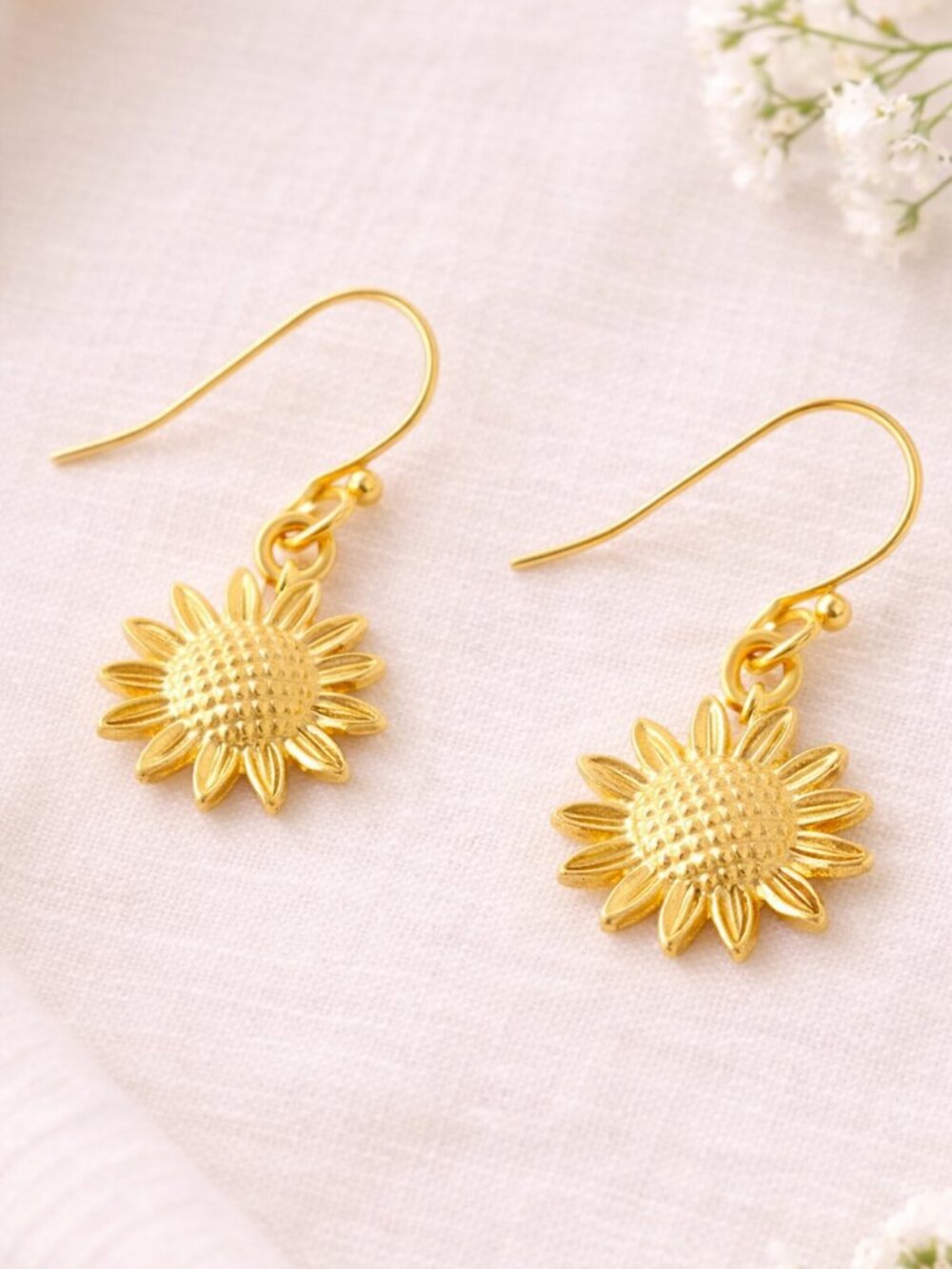 Dainty Gold Sunflower Dangle Earrings